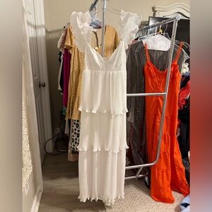 Olivaceous White Layered Maxi Dress